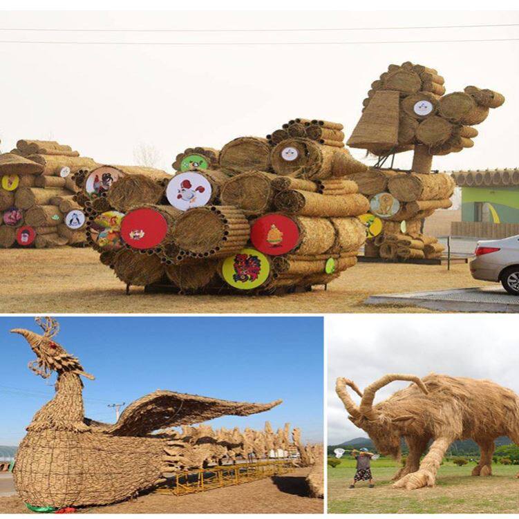 稻草工艺稻草人工艺品景观雕塑摆件草垛粮仓草编动物人物农耕道具