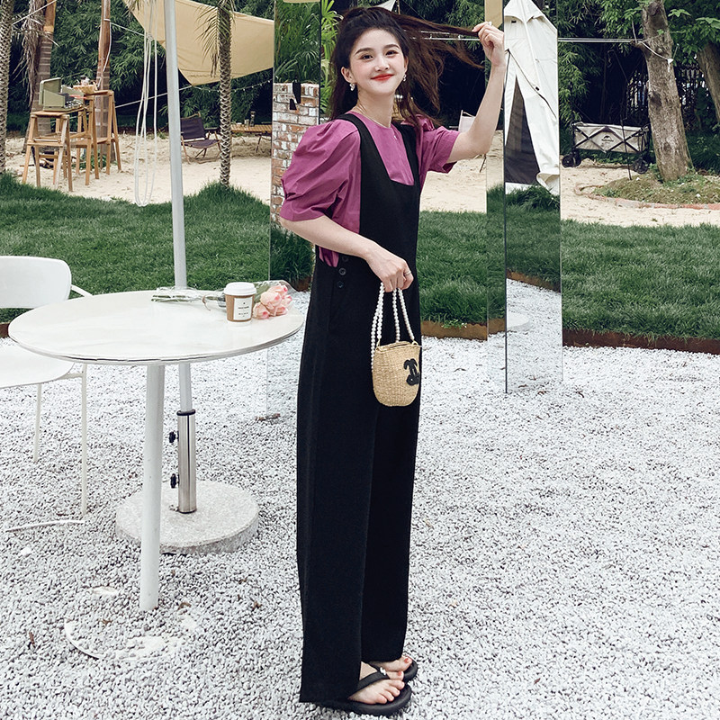 现货泡泡袖上衣背带裤两件套997-P135-K198，女装套装/套裙，HH服饰