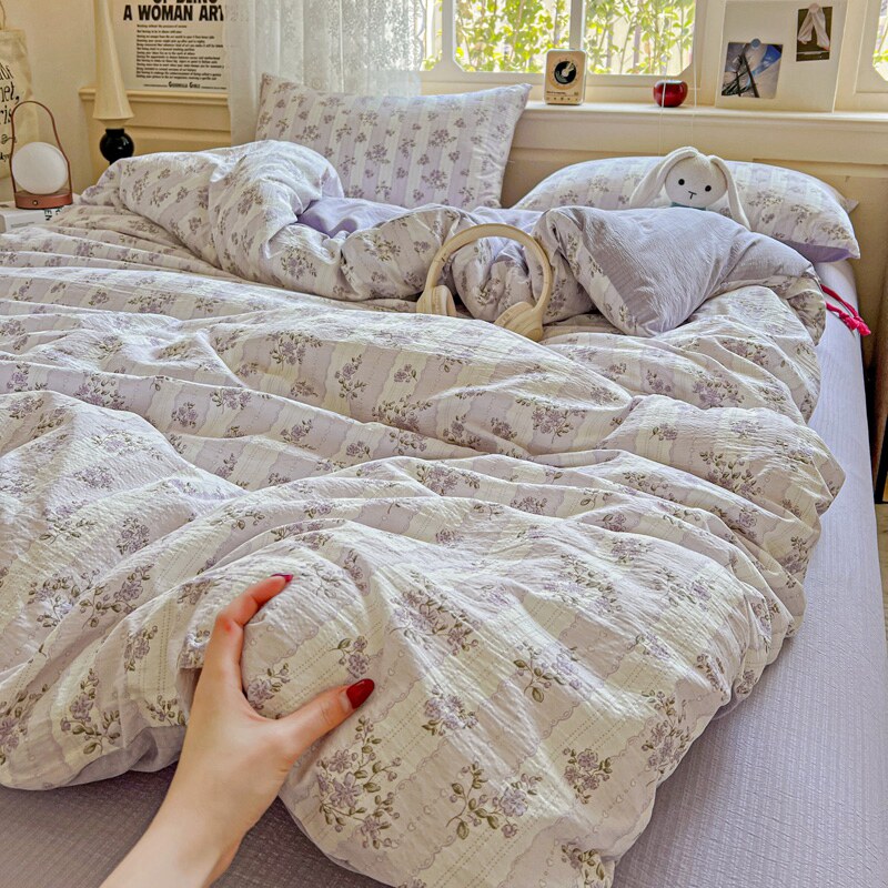 2025新款碎花少女心皱皱双层纱四件套学生宿舍单人三件床上用品笠