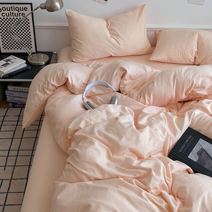 ins博主风简约超柔云感棉双层纱纯色四件套学生宿舍单人三件4床笠