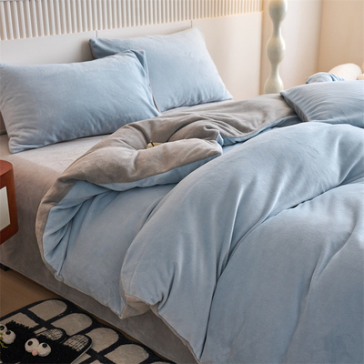 新款纯色单面牛奶绒四件套加厚