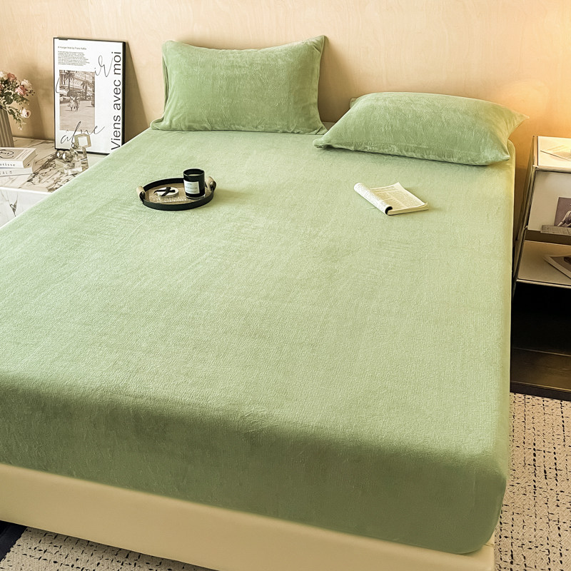 冬季纯色牛奶绒床笠罩单件2025新款加厚全包床罩珊瑚绒床垫保护罩