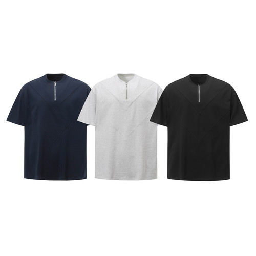 AU8OFCLUB美式高级感拉链短袖T恤男女夏季国潮宽松个性百搭情侣装