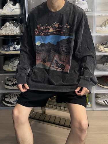 AU8OFCLUB致敬哈雷追逐自由rdquo复古vintage嘻哈风格高街长袖T恤