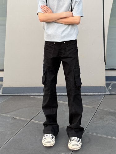 AU8OFCLUB 美式复古多口袋工装牛仔裤男女潮牌高街宽松显瘦微喇裤