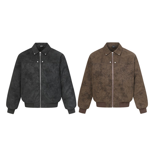 AU8OFCLUB 美式复古解构撞钉加棉加厚短宽翻领皮衣夹克冬季外套男