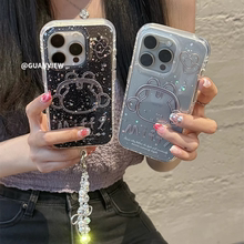 guanview 闪闪线条耳机米菲兔适用iphone16promax苹果15手机壳14pro圆边硅胶13带链条16防摔15promax保护套软