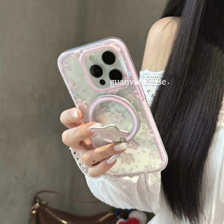 温柔浅紫蝴蝶百合花磁吸支架壳