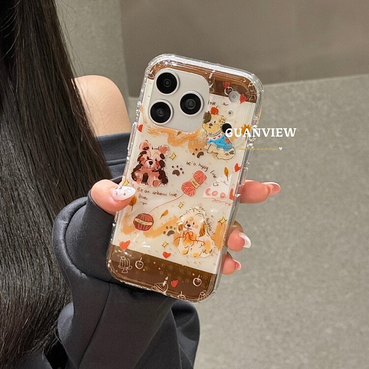 guanview ins卡通涂鸦毛线球小狗适用iphone17promax苹果14/15/16pro手机壳IMD双层硅胶13防摔17pro可爱软套