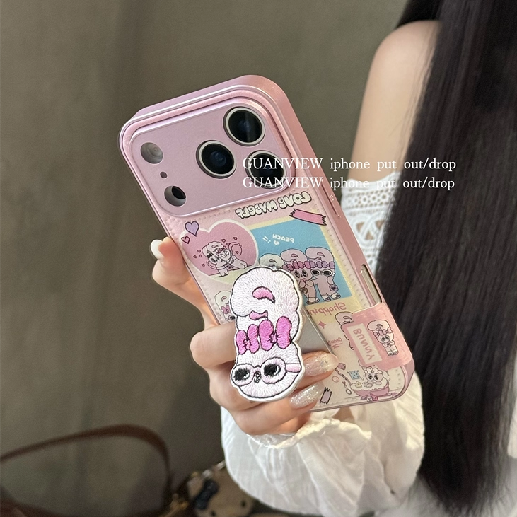 少女皮纹艾丝乐小兔支架手机壳