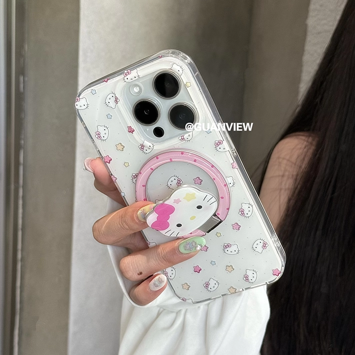 白底星星kitty凯蒂猫磁吸手机壳
