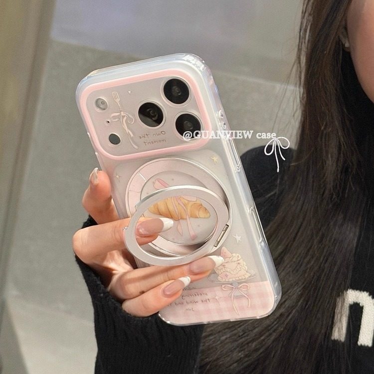 guanview 少女粉格纹蝴蝶结牛角包适用iPhone17Pr