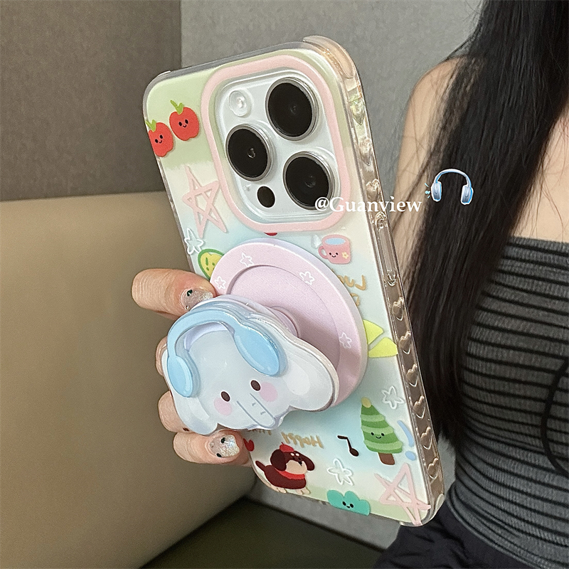 可爱戴耳机大象磁吸手机壳