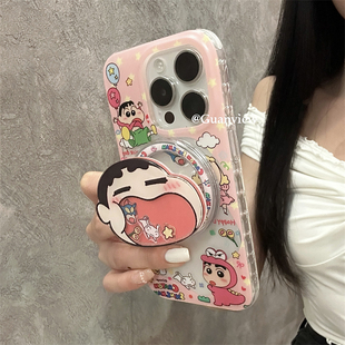guanview 趣味大嘴蜡笔小新磁吸壳适用iphone17promax苹果16手机壳13创意滑块支架12双层15pro全包防摔14软套
