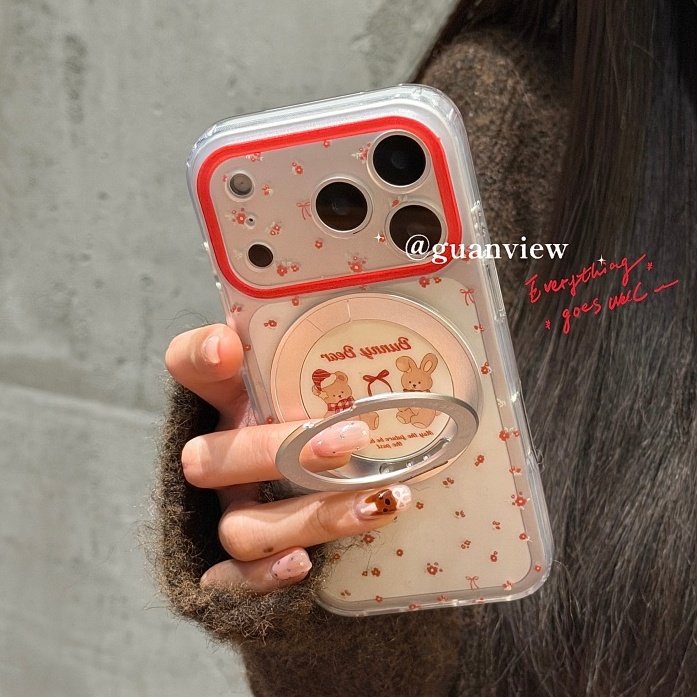 guanview 红色小碎花蝴蝶结兔子小熊360旋转支架一体支点壳适用iphone17promax苹果16pro手机壳15新款防摔套,3C数码配件,手机保护套/壳,淘宝优惠券,粉丝福利购,淘宝优惠卷