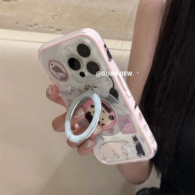 油画小动物狗狗指环支架手机壳