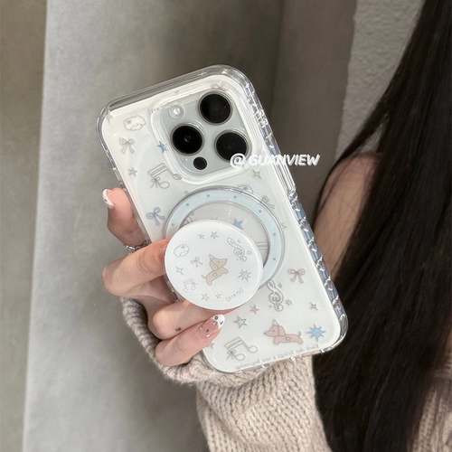 小众音符旋律小狗磁吸支架手机壳