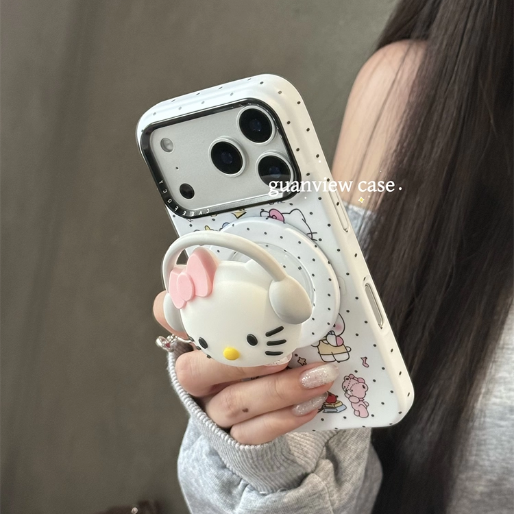 立体戴耳机kt猫唱歌磁吸手机壳