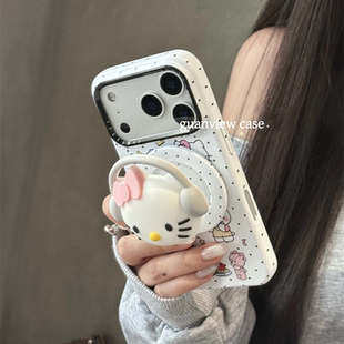 guanview 超萌ins立体戴耳机kt猫唱歌适用iphone17promax苹果16pro手机壳15可爱支架13/14防摔菲林硬壳保护套