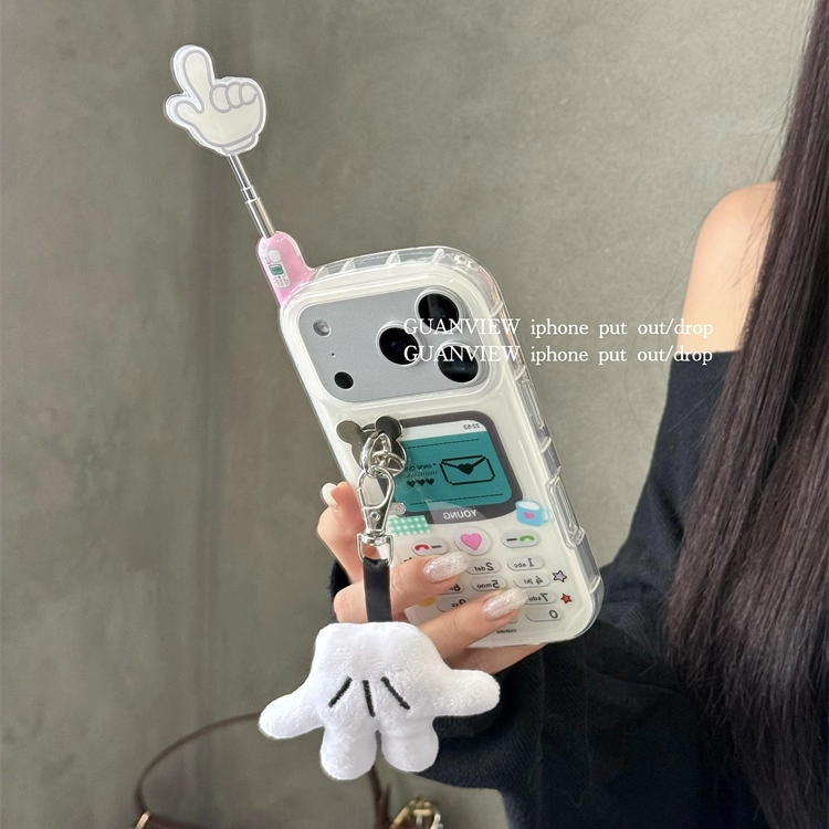 guanview 创意小手指伸缩大哥大适用iphone17promax手机壳16pro手机壳15/14毛绒手掌挂件13防摔P80Pro手机套