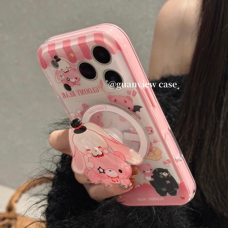 粉色恶魔小熊兔子磁吸支架手机壳