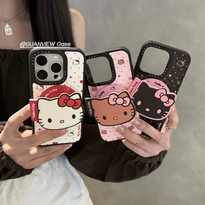 guanview 秋冬ins皮质波点蝴蝶结kt猫磁吸支架适用iphone17promax苹果16pro手机壳15/14个性新款13防摔17软套