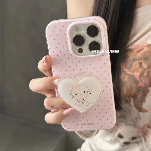 ins粉色波点白爱心猫咪手机壳