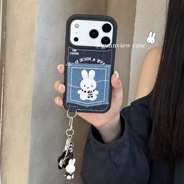 牛仔蓝刺绣米菲兔插卡包手机壳