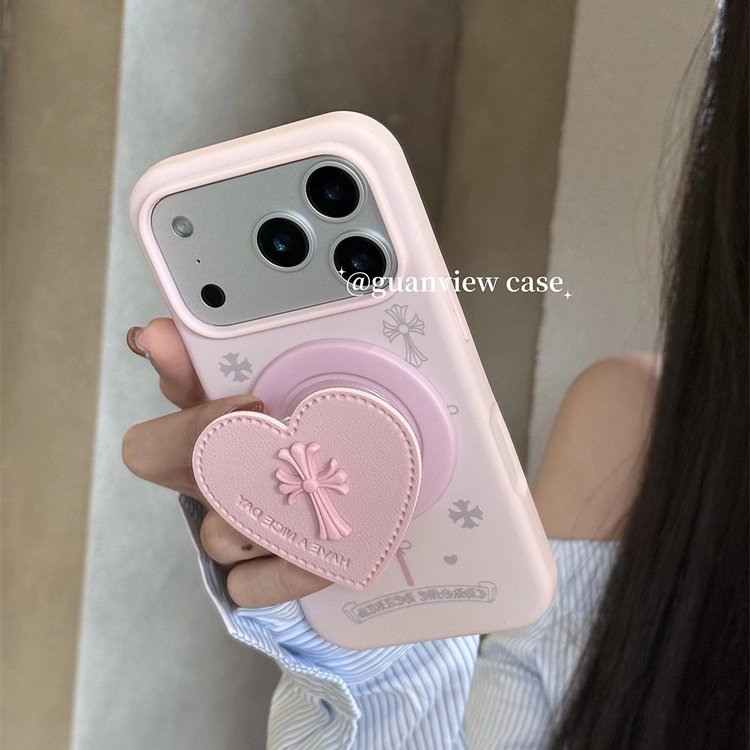 少女粉字母蝴蝶结十字架磁吸壳