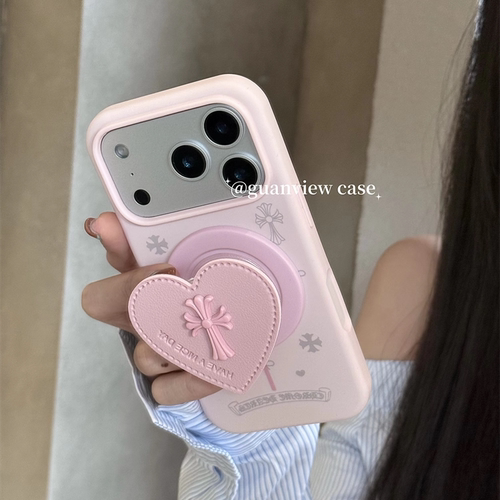 少女粉字母蝴蝶结十字架磁吸壳