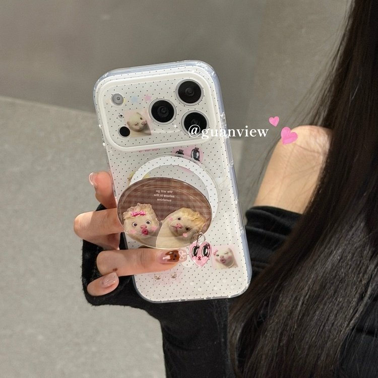 guanview ins丑萌可爱波点雪貂小吊坠磁吸支架适用iph