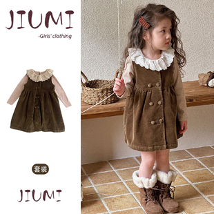 女童春季甜美风娃娃领内搭马甲裙两件套宝宝日系复古叠穿百搭套装