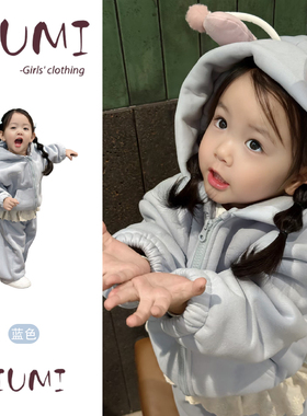 女童秋冬甜美风休闲运动套装小翅膀连帽卫衣卫裤休闲可爱保暖套装