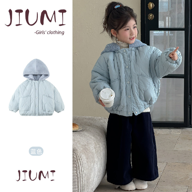 女童冬季韩版洋气加厚保暖套装女宝宝夹棉棉服休闲阔腿裤简约套装