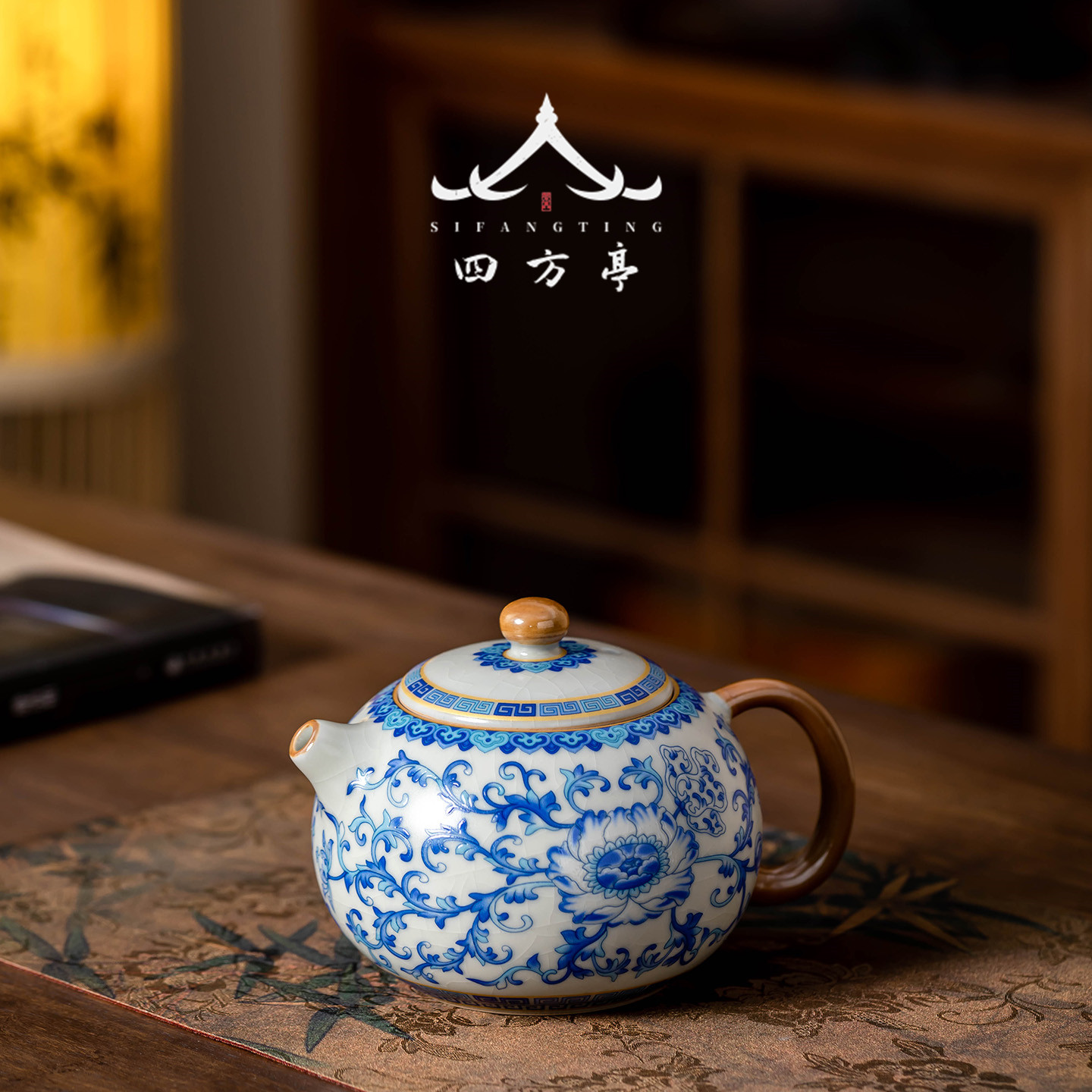 青花汝窑缠枝茶壶景德镇高档中式泡茶壶家用汝瓷开片可养功夫茶具
