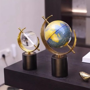 轻奢风金属水晶球地球仪摆件创意家居客厅桌面装 德国欧式 饰工艺品