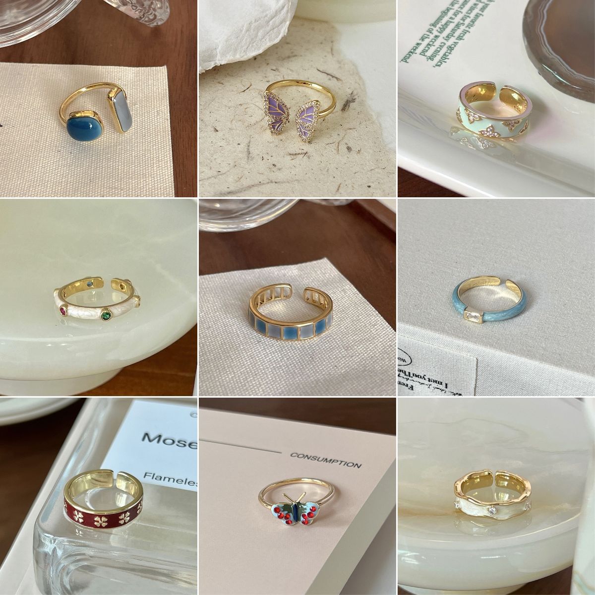 德式心动款~小众时尚珐琅彩色滴油蝴蝶戒指女奶油轻奢百搭高级感