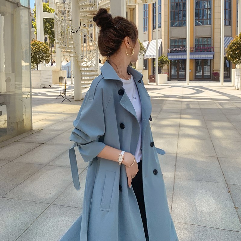 今年流行蓝色风衣外套女春秋中长款英伦风2021新款早秋装时尚大衣
