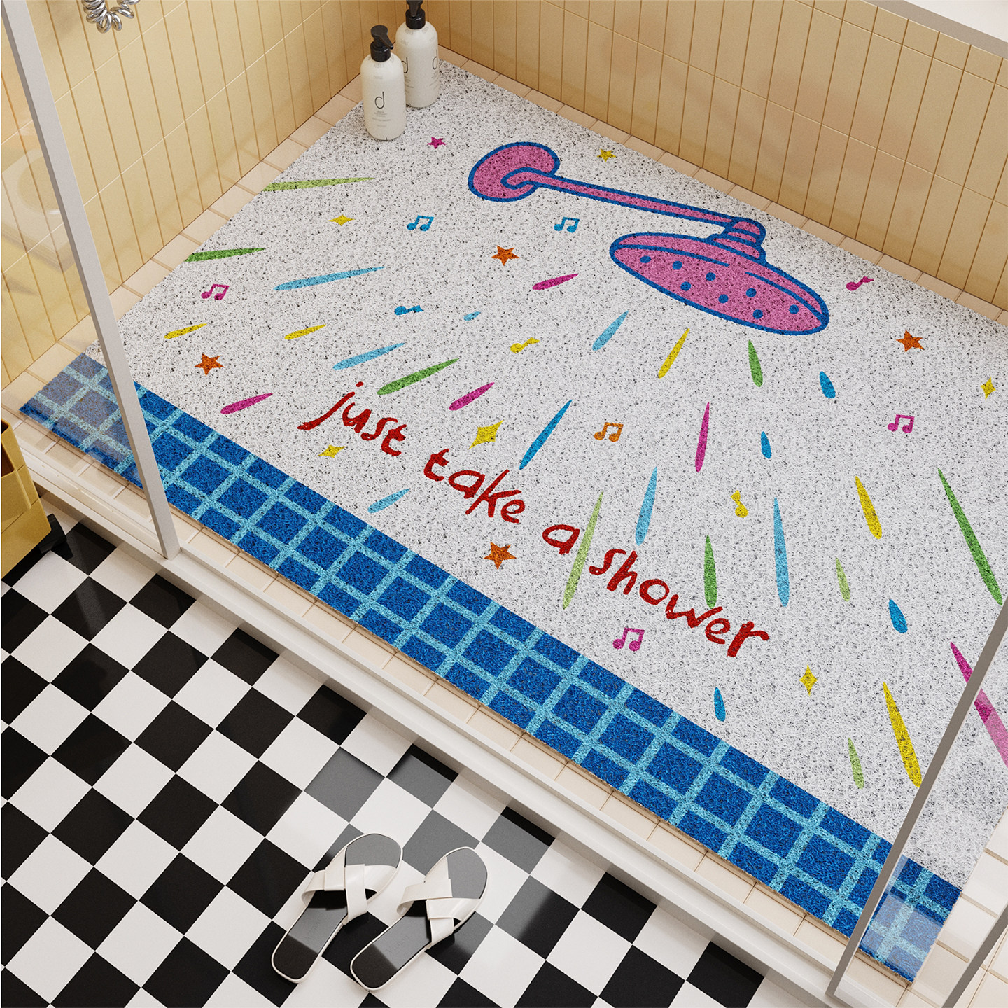 韩式插画风浴室镂空丝圈地垫防滑防摔脚垫卫生间淋浴房洗澡排水垫