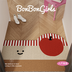 新年苹果卡通入户地垫门口丝圈防滑脚垫耐脏免洗进门玄关门外地毯