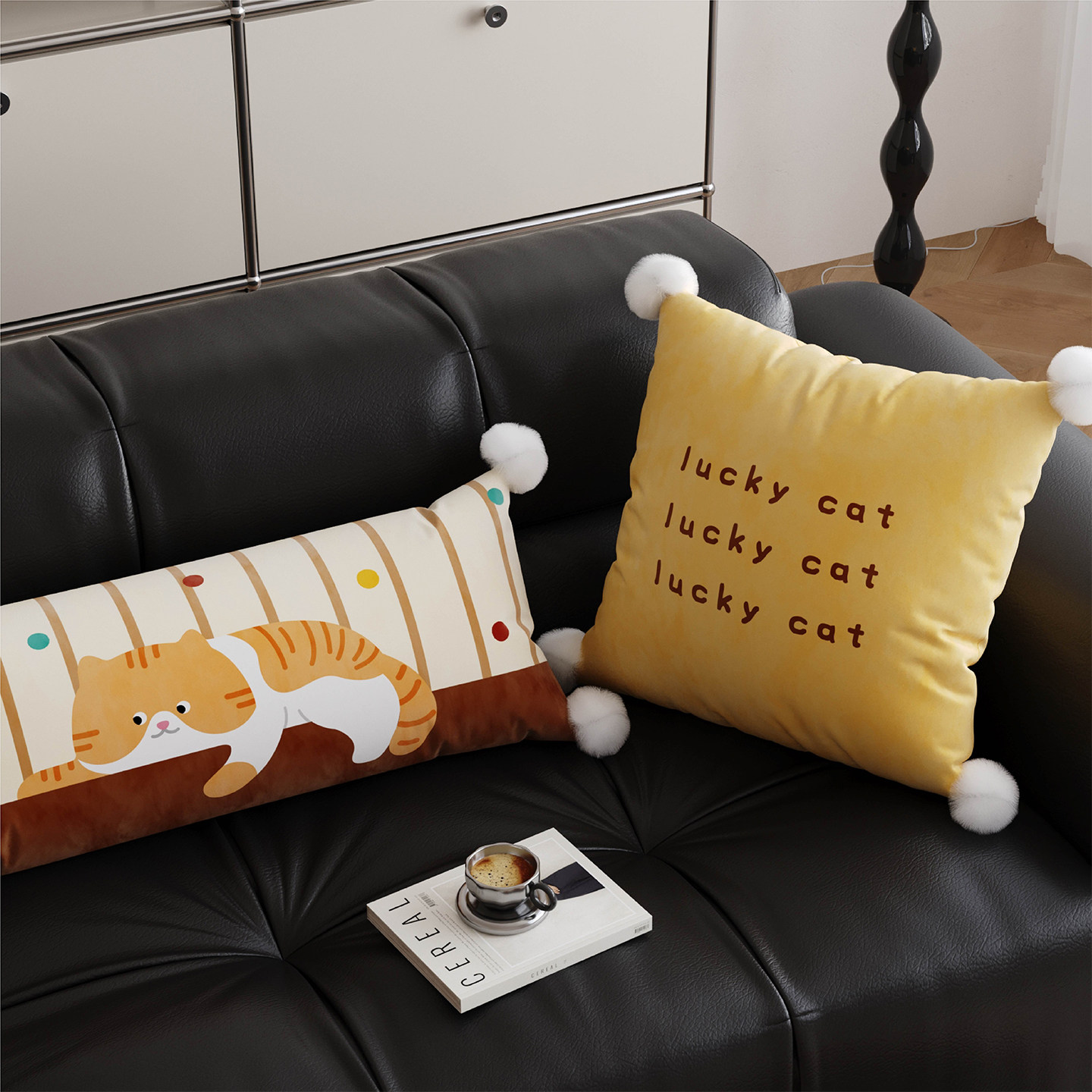 韩式卡通猫咪抱枕套靠枕客厅沙发大靠垫床上车用腰枕睡觉长条抱枕