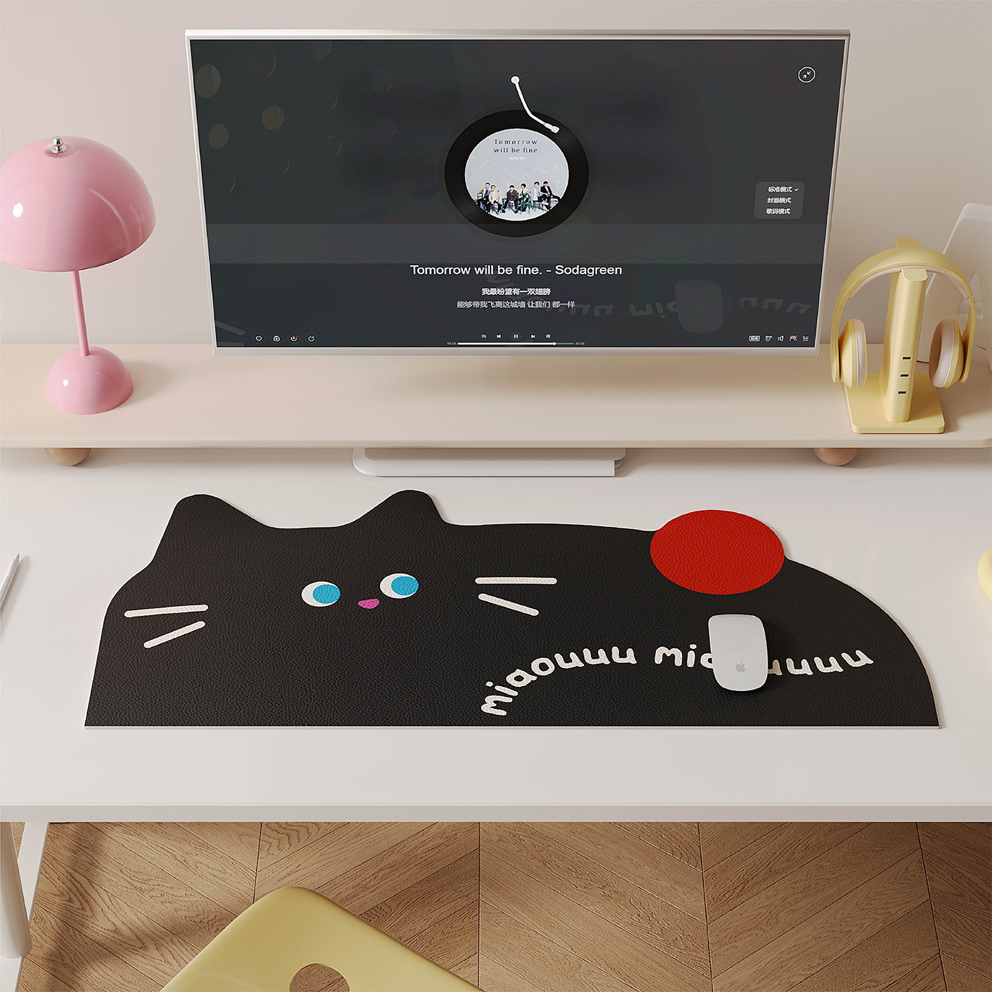 韩式卡通黑猫书桌垫防水防油桌垫
