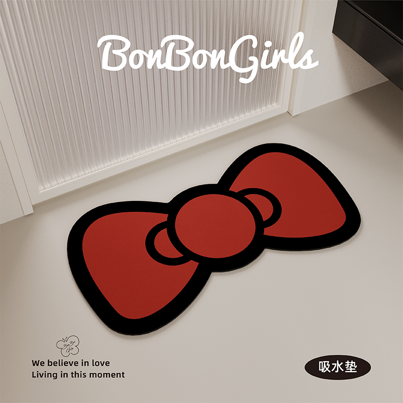 蝴蝶结少女风浴室地垫吸水防滑垫