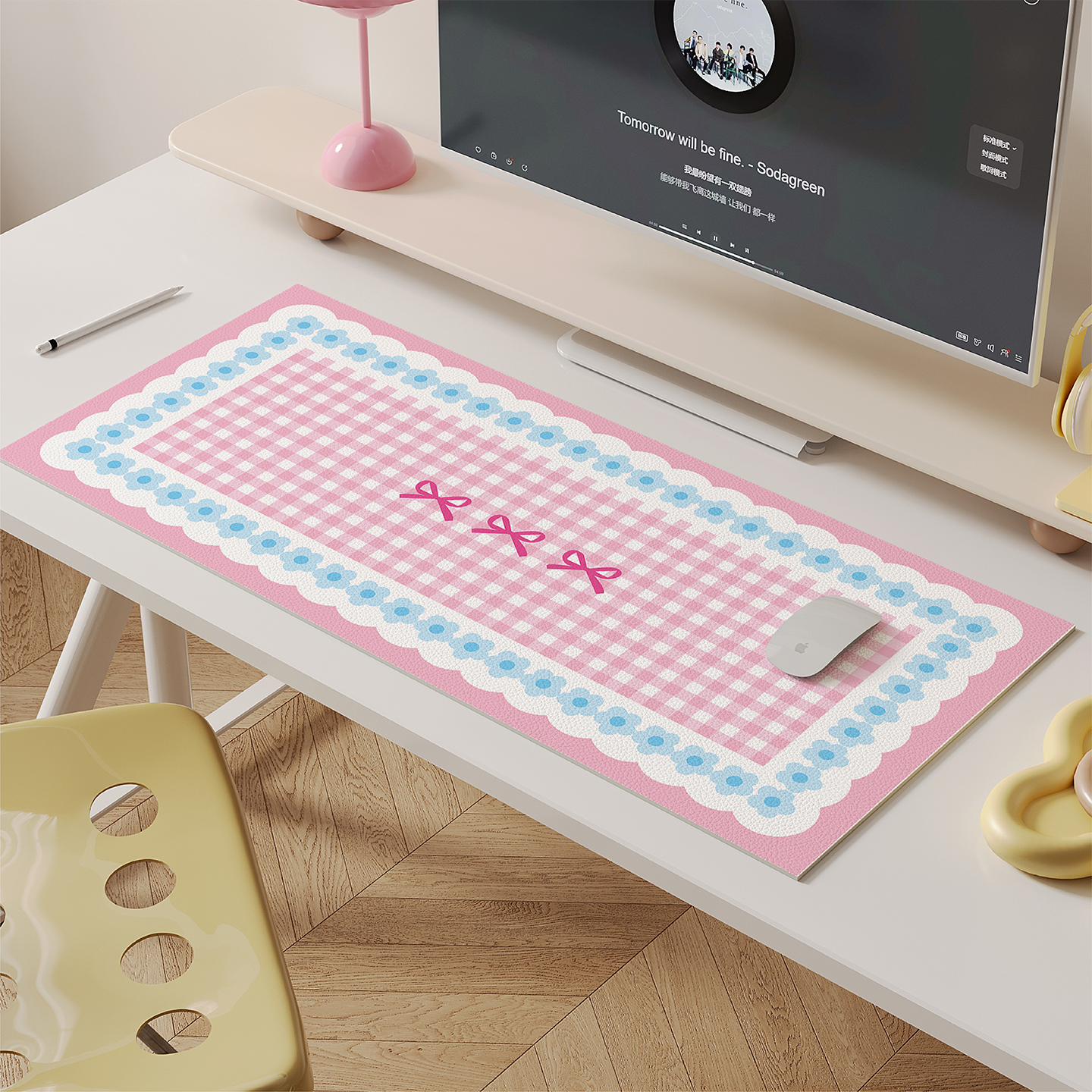 粉色甜美蝴蝶高颜值书桌垫鼠标垫