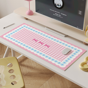 粉色甜美蝴蝶结书桌垫高颜值超大鼠标垫防水防油免洗桌面保护垫子