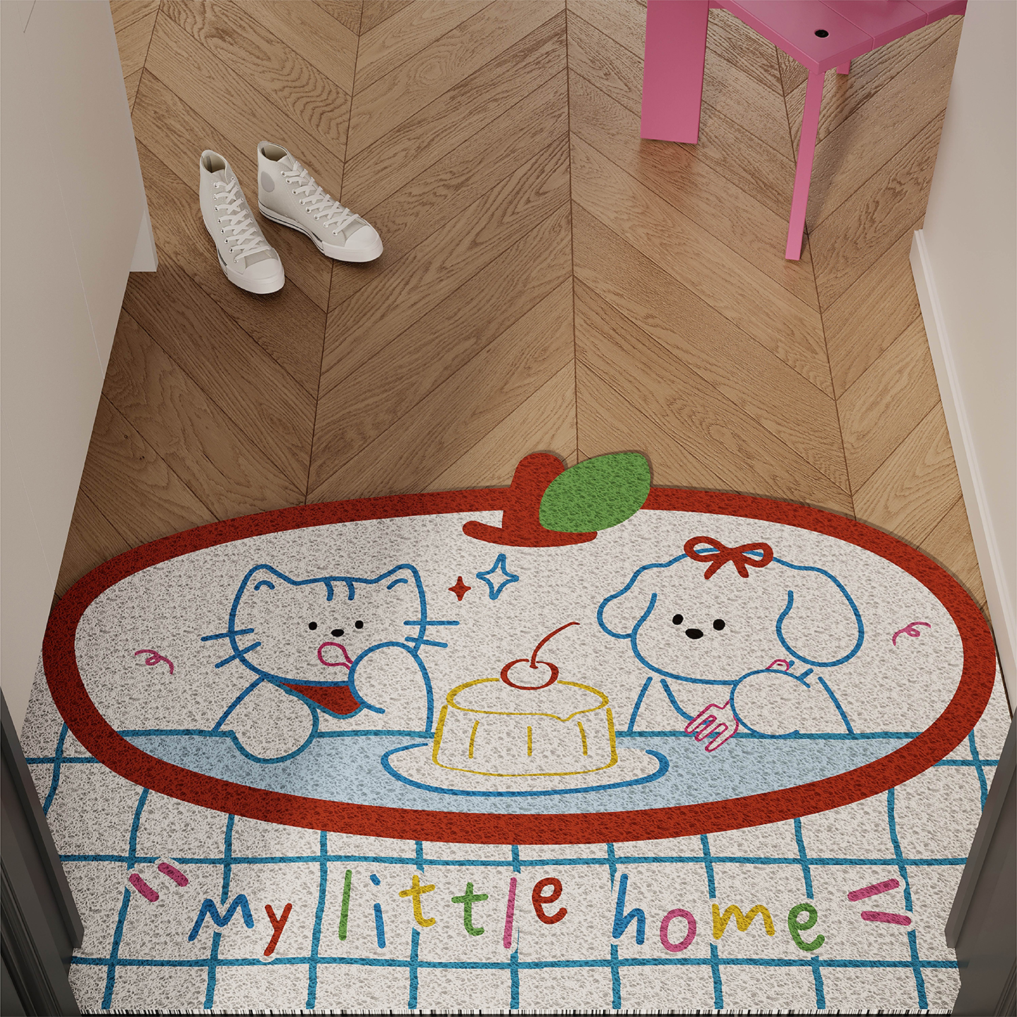 手绘风线条猫狗入户丝圈除尘地垫