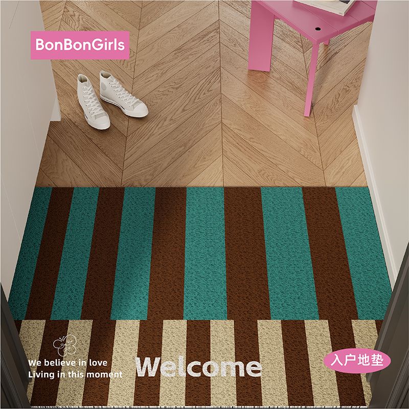 条纹中古风入户地垫丝圈防滑耐脏脚垫大门口门外进门垫可自由裁剪