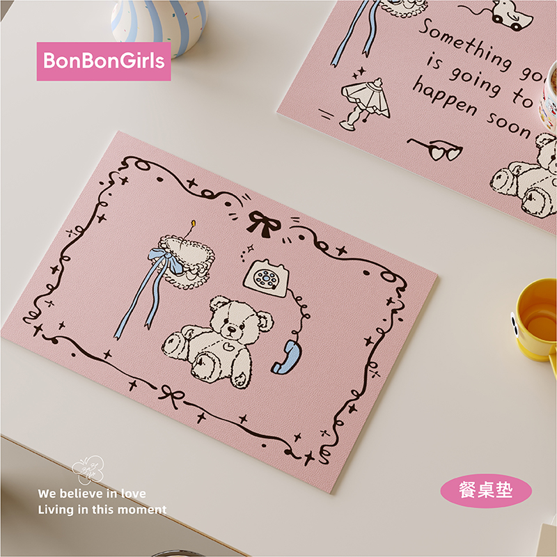 可爱泰迪熊餐垫PVC皮革防水防油