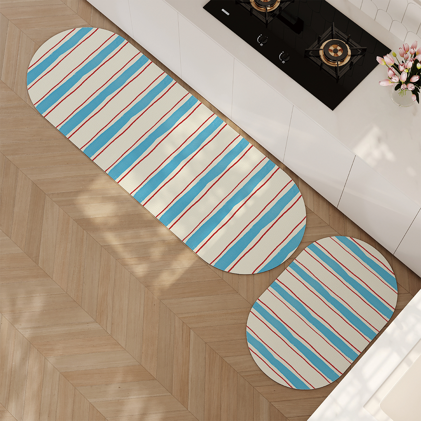 北欧简约条纹厨房地垫子吸水吸油