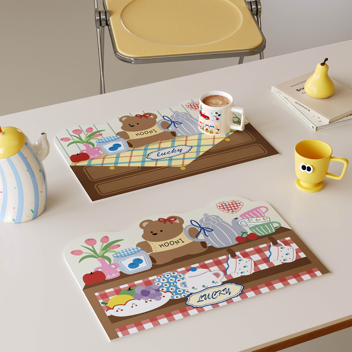 卡通绘本小熊西餐垫皮革防水防油